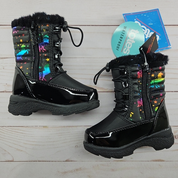 Totes Toddler Reena Black Waterproof Snow Boots Size 5T Unicorn Pink‎ - Picture 5 of 10